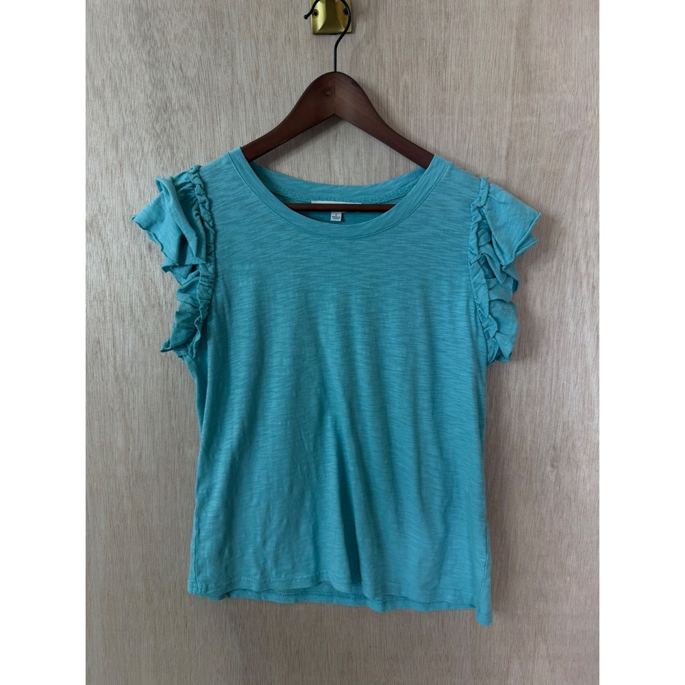 Jane + Delancey Turquoise Blue Ruffle Cap Sleeve Slub Knit Top Small